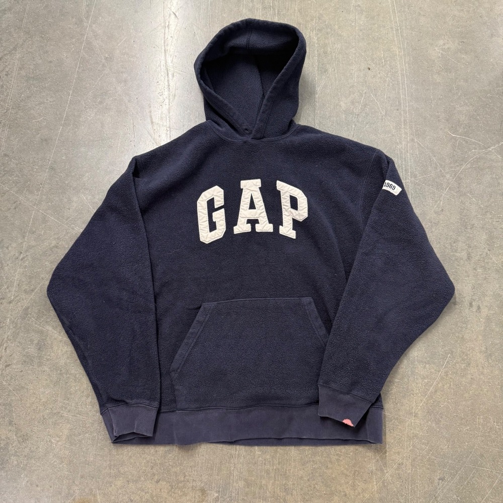 Vintage Gap 1969 Fleece Hoodie Navy Blue Logo Pullover Mens Large